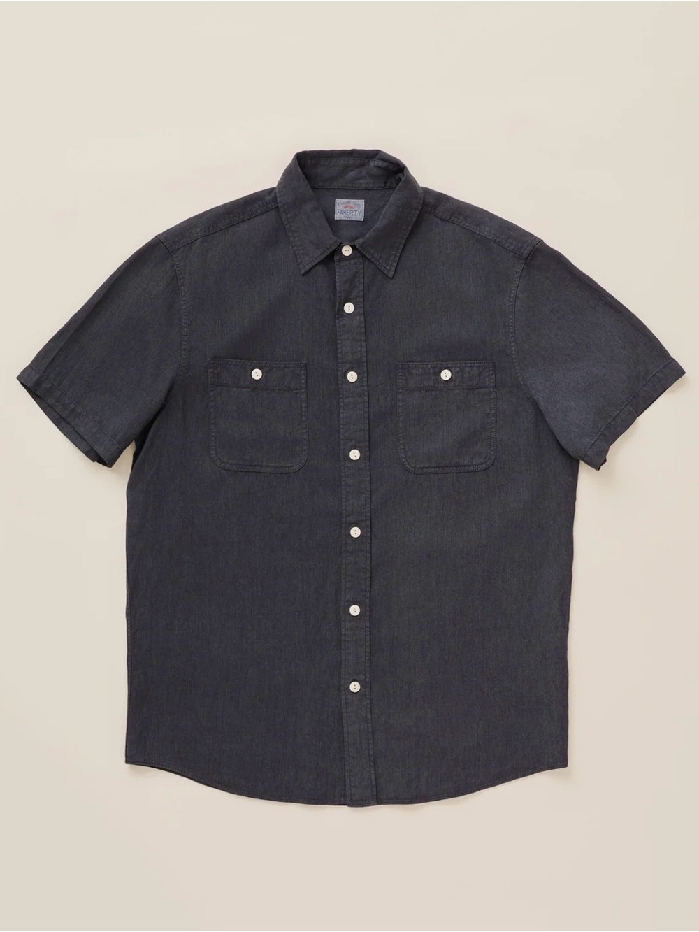 NWT!! Faherty Short-Sleeve Tried and True Chambray Shirt - Durango Black - S